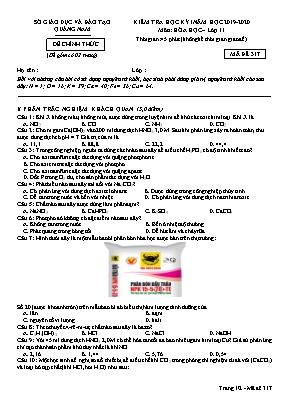 Đề kiểm tra học kỳ I môn Hóa học Lớp 11 - Mã đề 317 - Năm học 2019-2020 - Sở giáo dục và đào tạo Quảng Nam